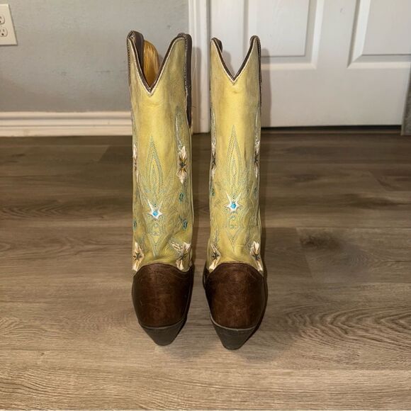 Sonora Green & Brown Leather Floral Embroidered Cowboy Boots - Picture 11 of 14